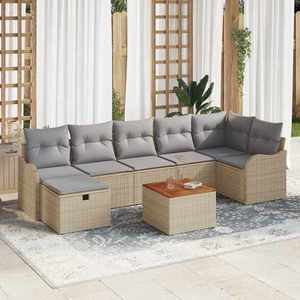 vidaXL Set de canapele pentru grădină cu pernă 8 pcs Bej Rattan poli imagine