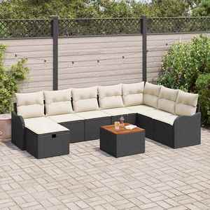 vidaXL Set de canapele pentru grădină cu pernă 9 pcs Negru Rattan poli imagine