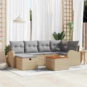 vidaXL Set de canapele pentru grădină cu pernă 7 pcs Bej Rattan poli imagine
