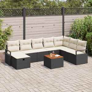 vidaXL Set de canapele pentru grădină cu pernă 9 pcs Negru Rattan poli imagine