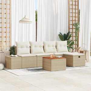 vidaXL Set de canapele pentru grădină cu pernă 6 pcs Bej Rattan poli imagine