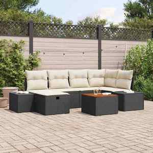 vidaXL Set de canapele pentru grădină cu pernă 7 pcs Negru Rattan poli imagine