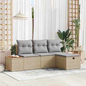vidaXL Set de canapele pentru grădină cu pernă 4 pcs Bej Rattan poli imagine