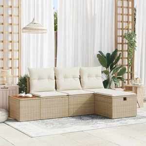 vidaXL Set de canapele pentru grădină cu pernă 4 pcs Bej Rattan poli imagine