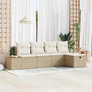 vidaXL Set de canapele pentru grădină cu pernă 5 pcs Bej Rattan poli imagine