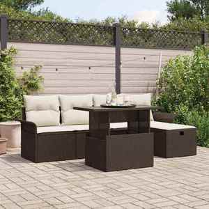 vidaXL Set de canapele pentru grădină cu pernă 6 pcs Maro Rattan poli imagine