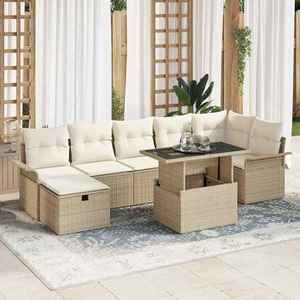 vidaXL Set de canapele pentru grădină cu pernă 8 pcs Bej Rattan poli imagine