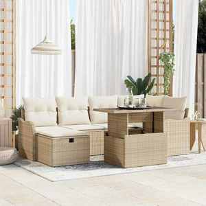 vidaXL Set de canapele pentru grădină cu pernă 7 pcs Bej Rattan poli imagine