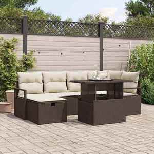 vidaXL Set de canapele pentru grădină cu pernă 7 pcs Maro Rattan poli imagine
