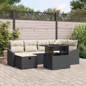 vidaXL Set de canapele pentru grădină cu pernă 7 pcs Negru Rattan poli imagine