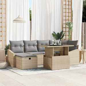 vidaXL Set de canapele pentru grădină cu pernă 7 pcs Bej Rattan poli imagine
