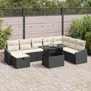 vidaXL Set de canapele pentru grădină cu pernă 9 pcs Negru Rattan poli imagine