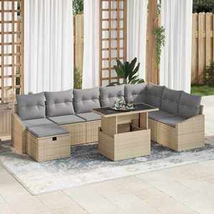 vidaXL Set de canapele pentru grădină cu pernă 9 pcs Bej Rattan poli imagine