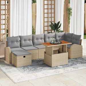 vidaXL Set de canapele pentru grădină cu pernă 8 pcs Bej Rattan poli imagine