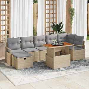 vidaXL Set de canapele pentru grădină cu pernă 8 pcs Bej Rattan poli imagine
