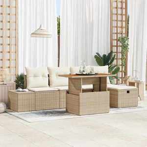 vidaXL Set de canapele pentru grădină cu pernă 6 pcs Bej Rattan poli imagine
