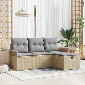 vidaXL Set de canapele pentru grădină cu pernă 4 pcs Bej Rattan poli imagine