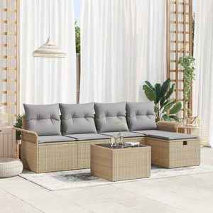 vidaXL Set de canapele pentru grădină cu pernă 6 pcs Bej Rattan poli imagine