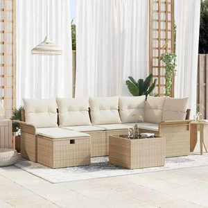 vidaXL Set de canapele pentru grădină cu pernă 7 pcs Bej Rattan poli imagine