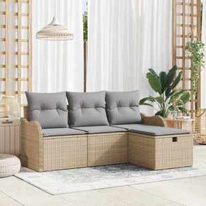 vidaXL Set de canapele pentru grădină cu pernă 4 pcs Bej Rattan poli imagine