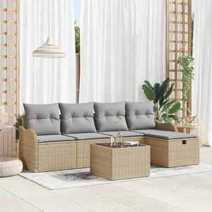 vidaXL Set de canapele pentru grădină cu pernă 6 pcs Bej Rattan poli imagine