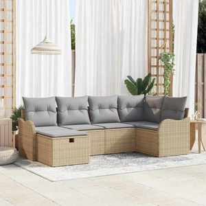 vidaXL Set de canapele pentru grădină cu pernă 6 pcs Bej Rattan poli imagine