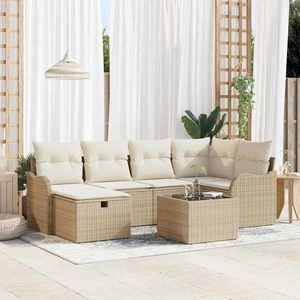 vidaXL Set de canapele pentru grădină cu pernă 7 pcs Bej Rattan poli imagine