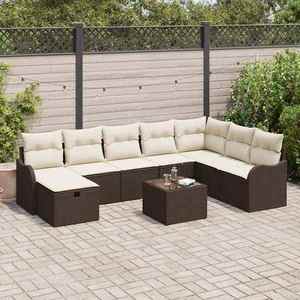 vidaXL Set de canapele pentru grădină cu pernă 9 pcs Maro Rattan poli imagine