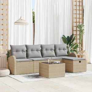 vidaXL Set de canapele pentru grădină cu pernă 6 pcs Bej Rattan poli imagine