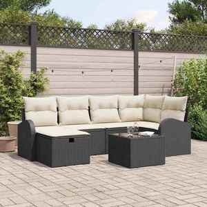 vidaXL Set de canapele pentru grădină cu pernă 7 pcs Negru Rattan poli imagine