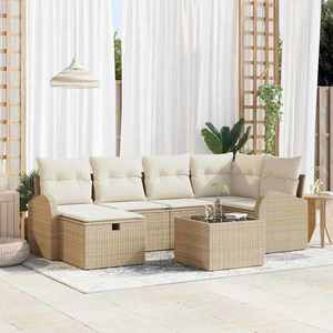 vidaXL Set de canapele pentru grădină cu pernă 7 pcs Bej Rattan poli imagine