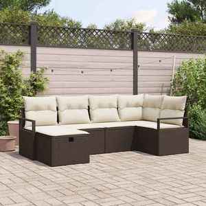 vidaXL Set de canapele pentru grădină cu pernă 6 pcs Maro Rattan poli imagine