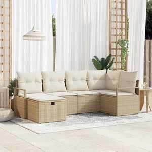 vidaXL Set de canapele pentru grădină cu pernă 6 pcs Bej Rattan poli imagine