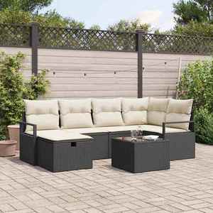 vidaXL Set de canapele pentru grădină cu pernă 7 pcs Negru Rattan poli imagine
