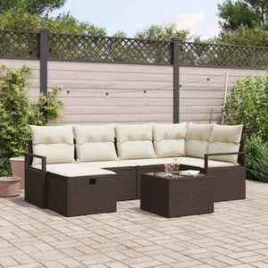 vidaXL Set de canapele pentru grădină cu pernă 7 pcs Maro Rattan poli imagine
