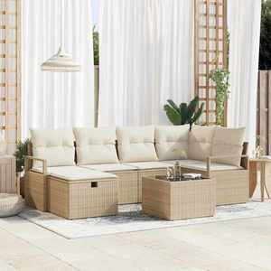vidaXL Set de canapele pentru grădină cu pernă 7 pcs Bej Rattan poli imagine