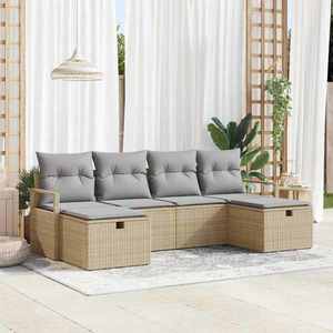 vidaXL Set de canapele pentru grădină cu pernă 6 pcs Bej Rattan poli imagine