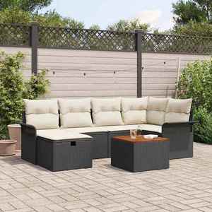 vidaXL Set de canapele pentru grădină cu pernă 7 pcs Negru Rattan poli imagine