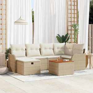 vidaXL Set de canapele pentru grădină cu pernă 7 pcs Bej Rattan poli imagine