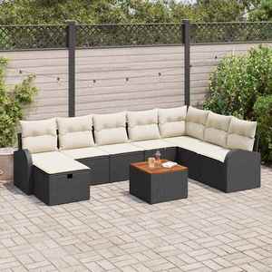 vidaXL Set de canapele pentru grădină cu pernă 9 pcs Negru Rattan poli imagine