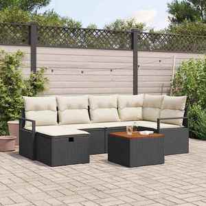 vidaXL Set de canapele pentru grădină cu pernă 7 pcs Negru Rattan poli imagine