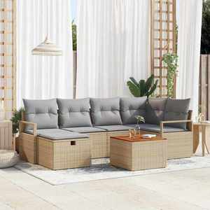 vidaXL Set de canapele pentru grădină cu pernă 7 pcs Bej Rattan poli imagine
