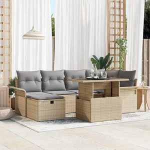 vidaXL Set de canapele pentru grădină cu pernă 7 pcs Bej Rattan poli imagine