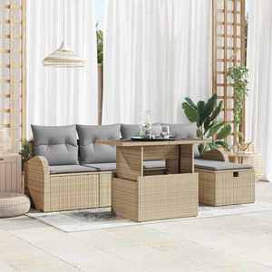 vidaXL Set de canapele pentru grădină cu pernă 6 pcs Bej Rattan poli imagine