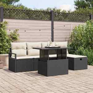 vidaXL Set de canapele pentru grădină cu pernă 6 pcs Negru Rattan poli imagine
