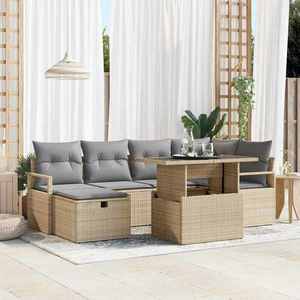 vidaXL Set de canapele pentru grădină cu pernă 7 pcs Bej Rattan poli imagine