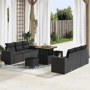 vidaXL Set de canapele pentru grădină cu pernă 9 pcs Negru Rattan poli imagine