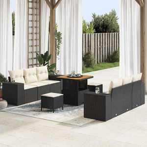 vidaXL Set de canapele pentru grădină cu pernă 9 pcs Negru Rattan poli imagine