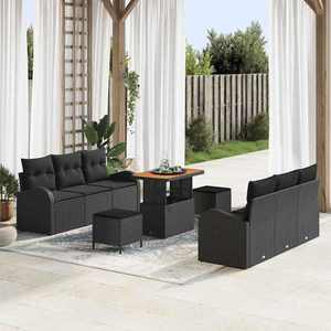 vidaXL Set de canapele pentru grădină cu pernă 9 pcs Negru Rattan poli imagine