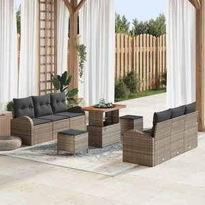 vidaXL Set de canapele pentru grădină cu pernă 9 pcs Gri Rattan poli imagine